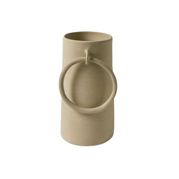 Taupe ceramic vase with small decorative ring